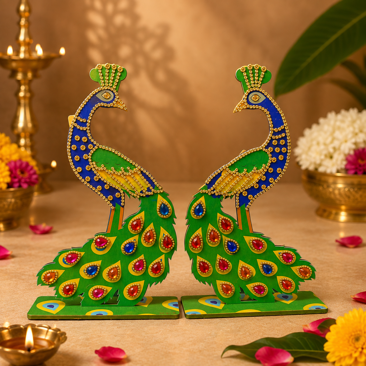 Puja Celebrations MDF Peacock Stand pair