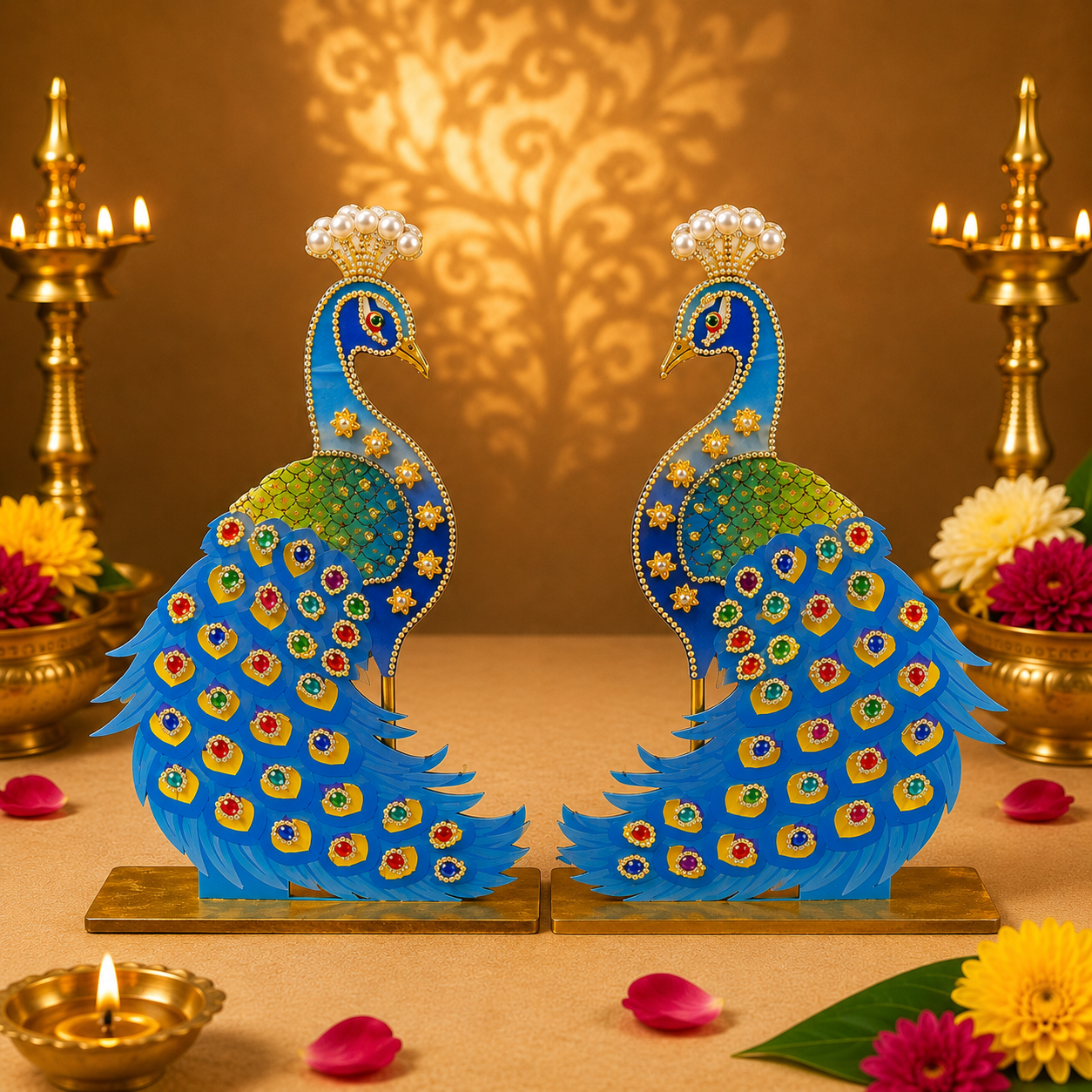 Puja Celebrations MDF Peacock Stand pair
